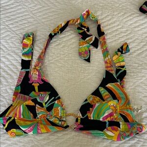 Halter bikini top with gold ring detail at bust